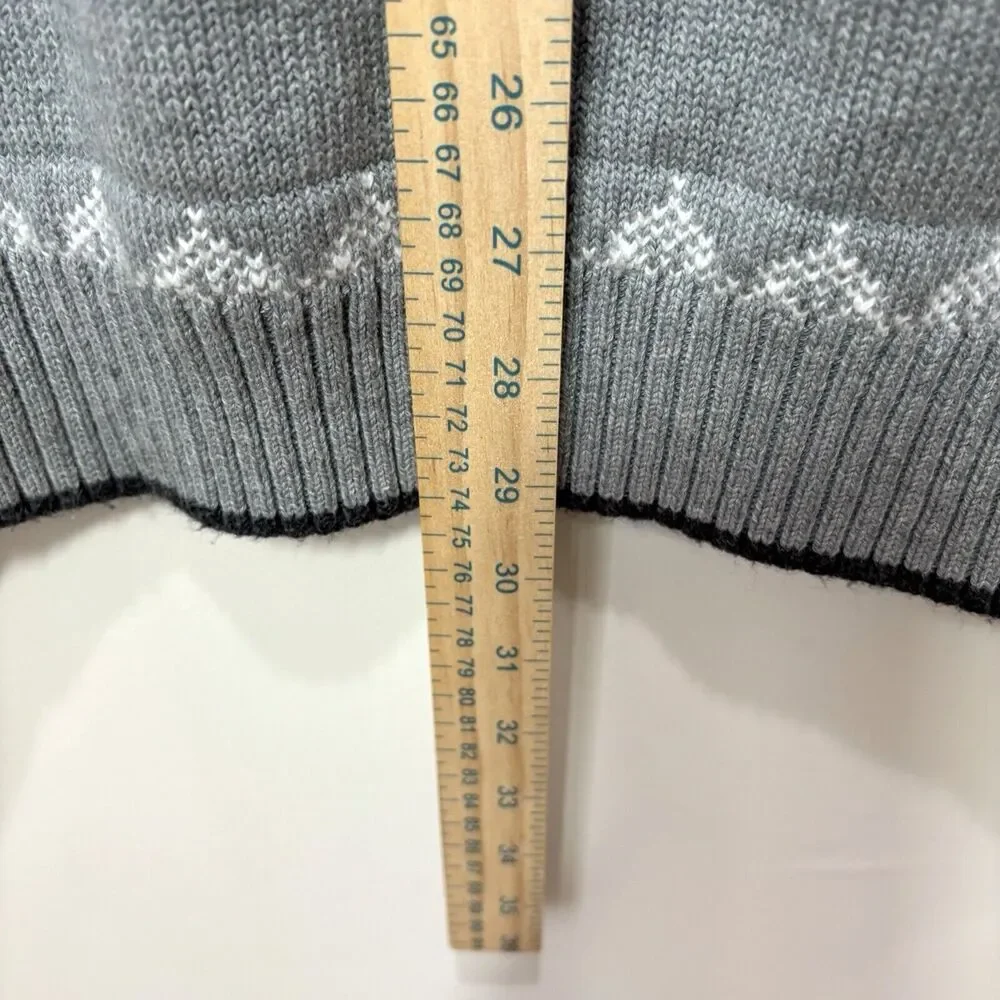 Jos A Bank 1905 Tailored Fit Chunky Knit Henley Sweater Men L Gray Fair Isle
